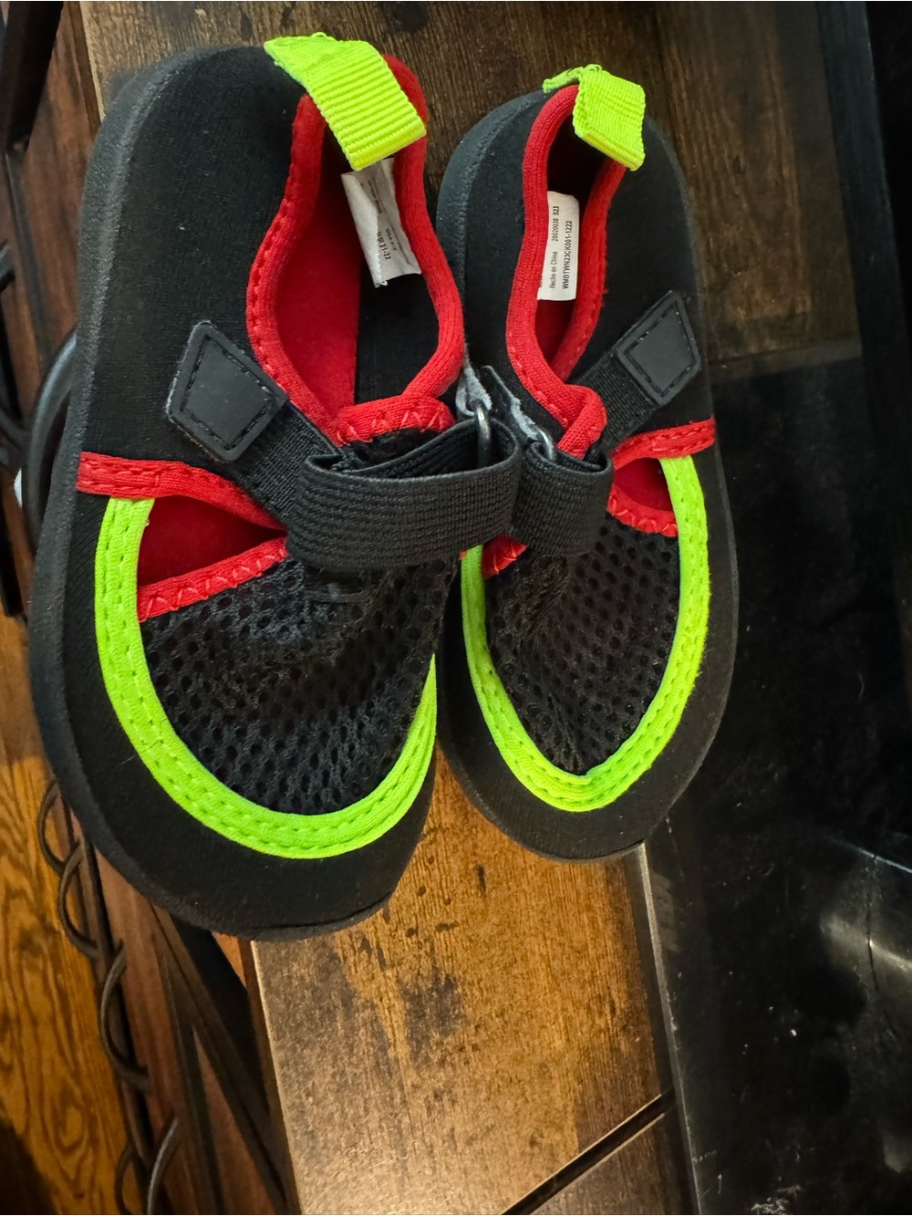 wonder nation Black Water Shoes with Neon Green and Red Accents